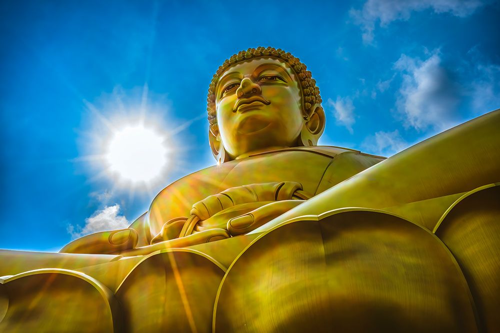 Largest golden Buddha, Wat Paknam Bhasicharoen in Bangkok, Thailand. Temple established in 1600s.